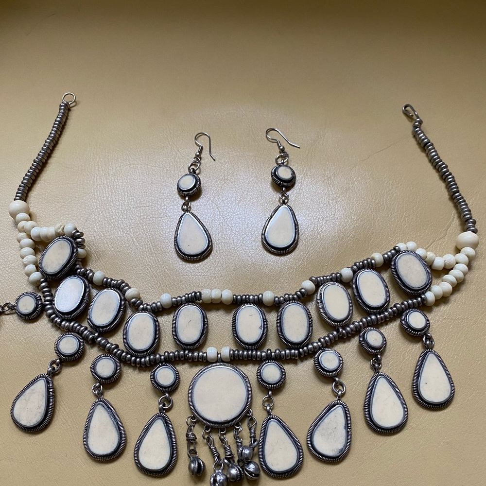 Old costume jewelry with matching pierce earrings